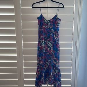 Saloni blue floral midi dress